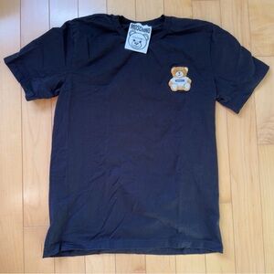 Moschino Black Teddy Bear Patch T-Shirt Size 38 Cotton Designer Graphic Tee